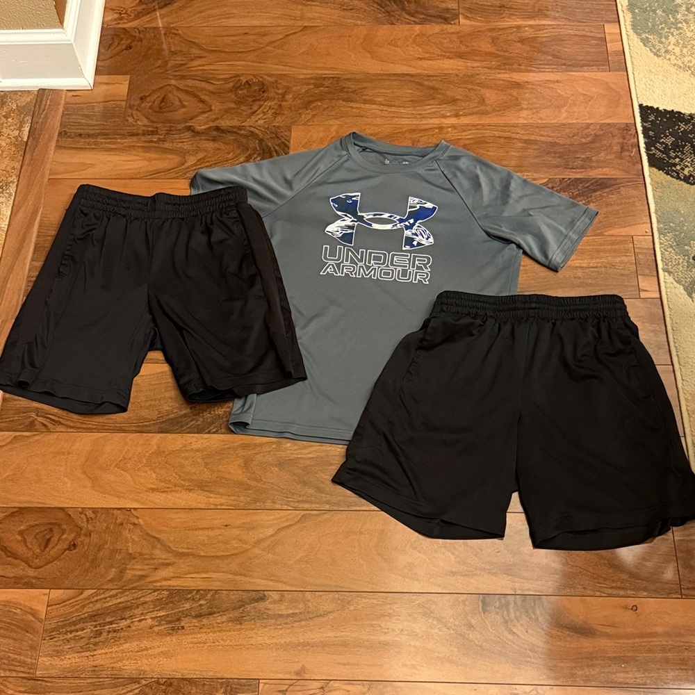 Lot of boys large Dry Tek shorts and under armor shirt